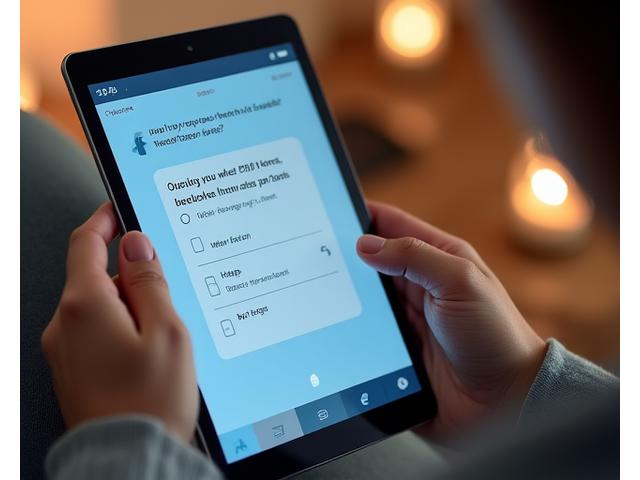 Pessoa preenchendo um questionário de autoavaliação digital em um tablet.