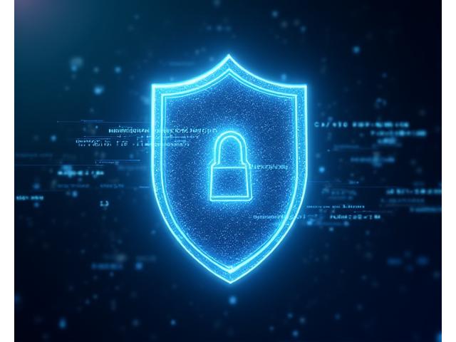 Representação de um escudo digital com camadas de segurança, indicando criptografia avançada e proteção de dados.