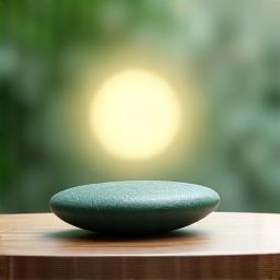 Uma pessoa meditando em posição de lótus ao pôr do sol, cercada por uma aura de tranquilidade.